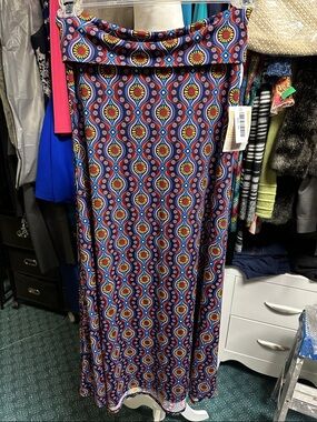 LuLaRoe Purple Geometric Floral Maxi Skirt with Multicolor Accents